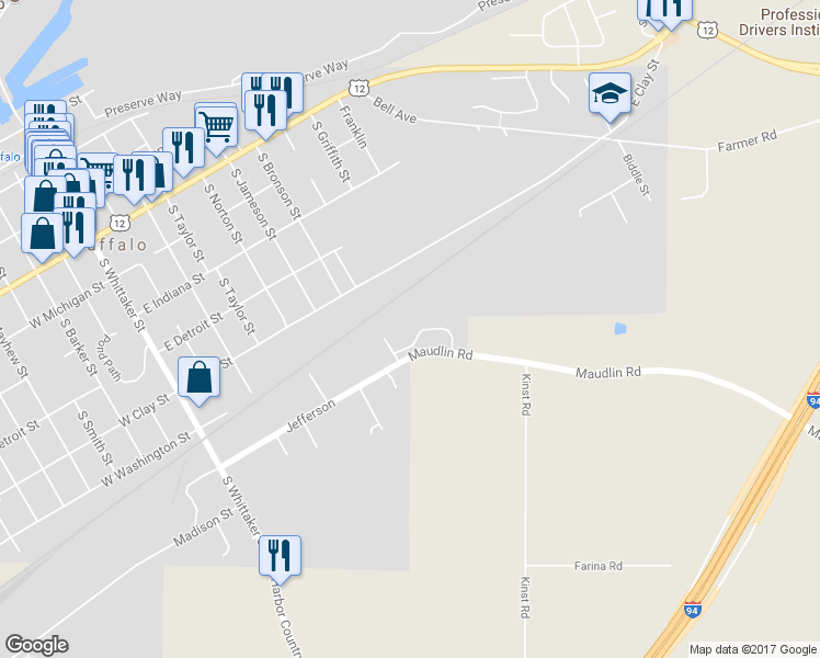map of restaurants, bars, coffee shops, grocery stores, and more near 18 Walden Way in New Buffalo
