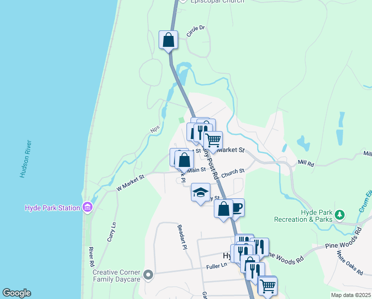 map of restaurants, bars, coffee shops, grocery stores, and more near 21A West Market Street in Hyde Park