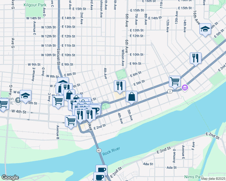 map of restaurants, bars, coffee shops, grocery stores, and more near 502 4th Avenue in Sterling