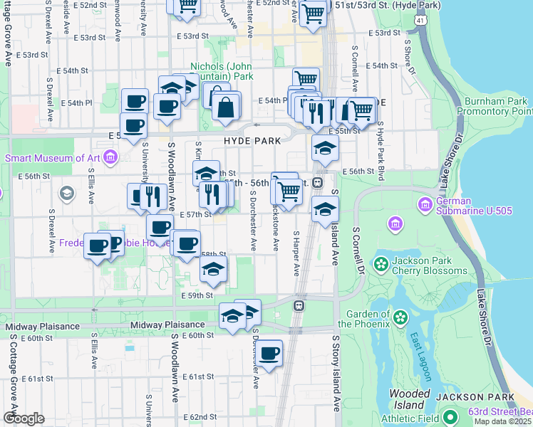map of restaurants, bars, coffee shops, grocery stores, and more near in Chicago