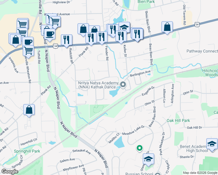 map of restaurants, bars, coffee shops, grocery stores, and more near 3007 Handley Drive in Lisle