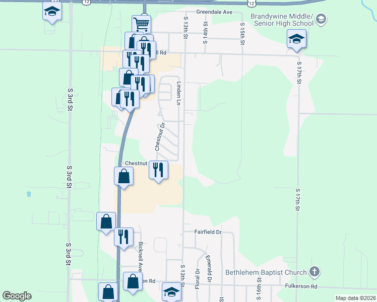 map of restaurants, bars, coffee shops, grocery stores, and more near 2103 South 13th Street in Niles