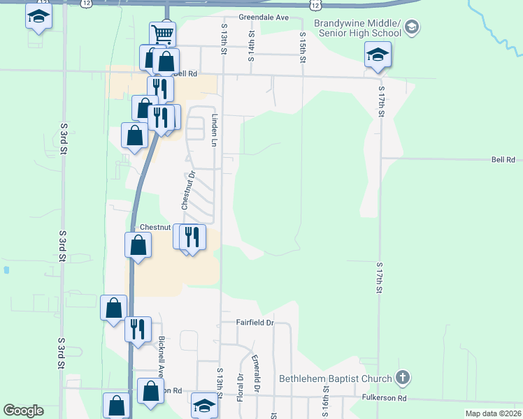 map of restaurants, bars, coffee shops, grocery stores, and more near 2103 South 13th Street in Niles