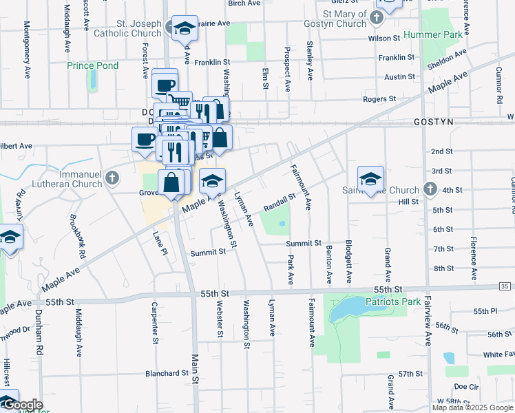 map of restaurants, bars, coffee shops, grocery stores, and more near 812 Randall Street in Downers Grove