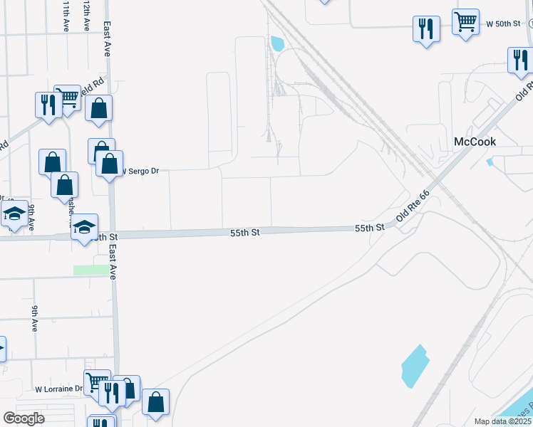 map of restaurants, bars, coffee shops, grocery stores, and more near 9140 West 55th Street in McCook