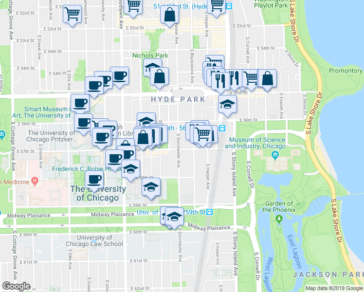 map of restaurants, bars, coffee shops, grocery stores, and more near in Chicago