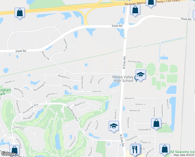map of restaurants, bars, coffee shops, grocery stores, and more near 1612 Jeanel Lane in Aurora