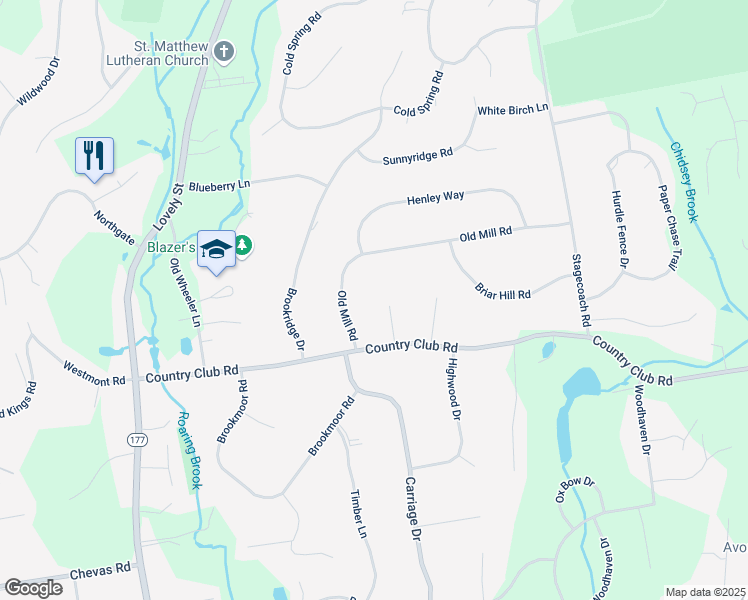 map of restaurants, bars, coffee shops, grocery stores, and more near 15 Tanglewood Drive in Avon