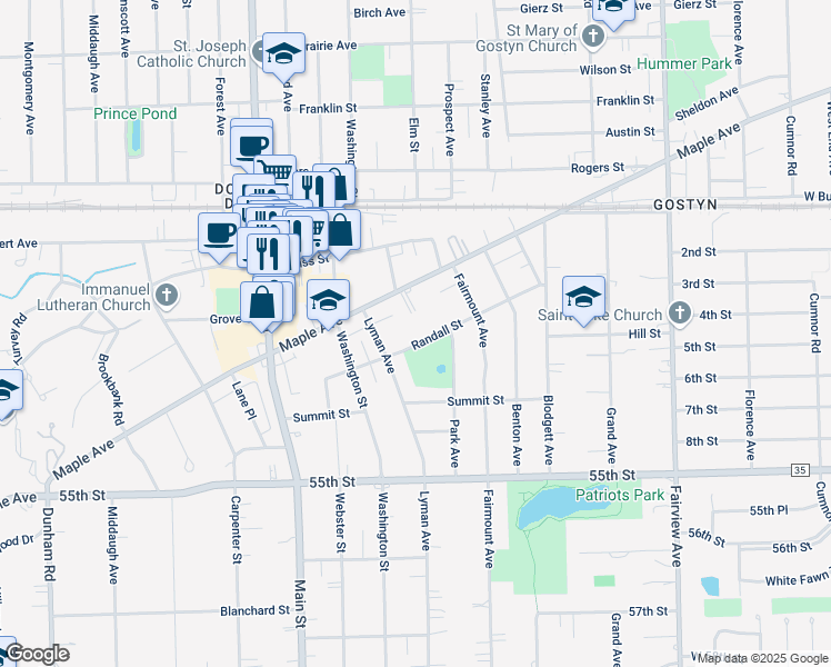map of restaurants, bars, coffee shops, grocery stores, and more near 812 Randall Street in Downers Grove