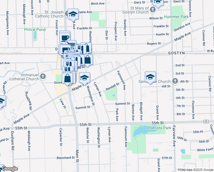 map of restaurants, bars, coffee shops, grocery stores, and more near 812 Randall Street in Downers Grove