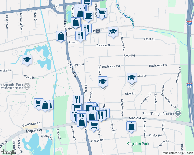 map of restaurants, bars, coffee shops, grocery stores, and more near 5135 Hawthorne Lane in Lisle