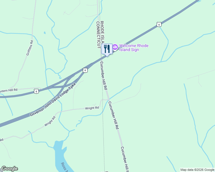 map of restaurants, bars, coffee shops, grocery stores, and more near 126 Cucumber Hill Road in Foster