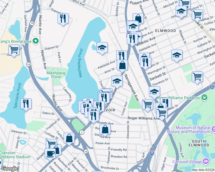 map of restaurants, bars, coffee shops, grocery stores, and more near 40 Sibley Street in Providence