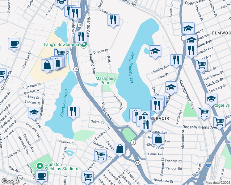 map of restaurants, bars, coffee shops, grocery stores, and more near 37 Tobyhanna Street in Providence
