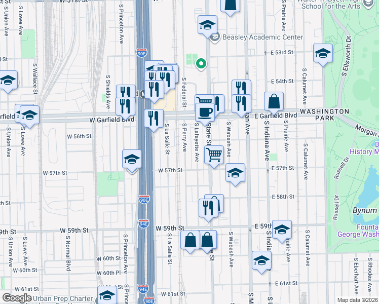 map of restaurants, bars, coffee shops, grocery stores, and more near 5642 South Lafayette Avenue in Chicago