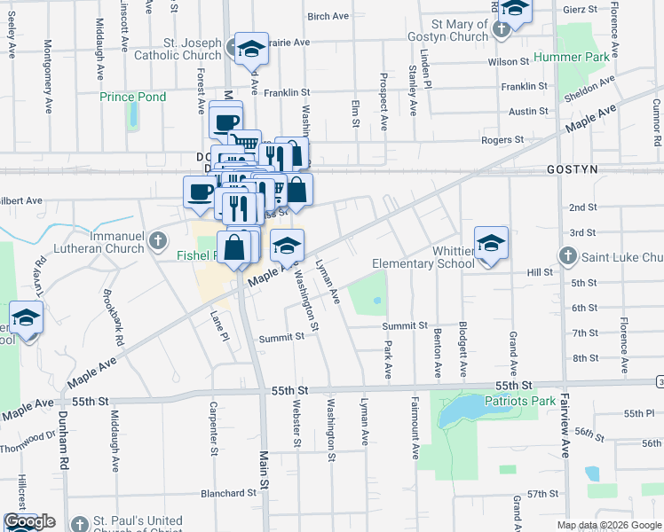 map of restaurants, bars, coffee shops, grocery stores, and more near 812 Randall Street in Downers Grove
