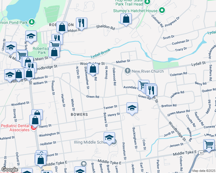 map of restaurants, bars, coffee shops, grocery stores, and more near 89 Doane Street in Manchester