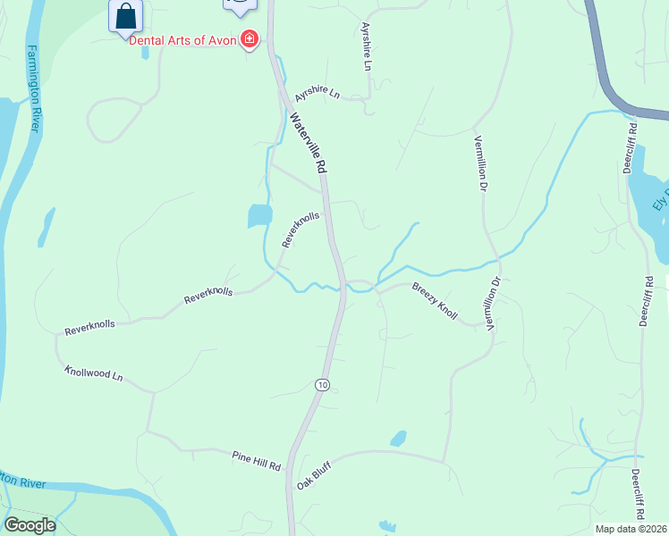 map of restaurants, bars, coffee shops, grocery stores, and more near 199 Waterville Road in Avon