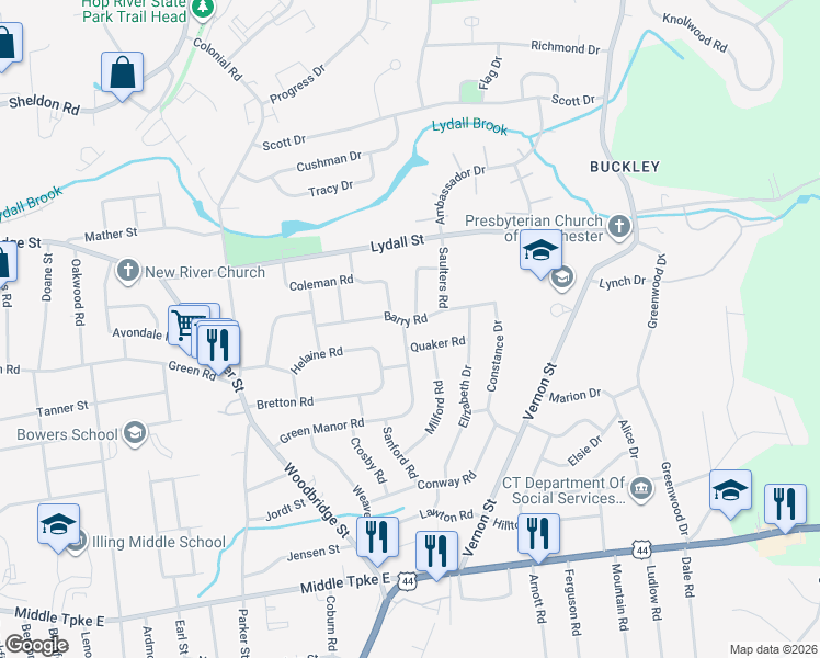 map of restaurants, bars, coffee shops, grocery stores, and more near 68 Barry Road in Manchester