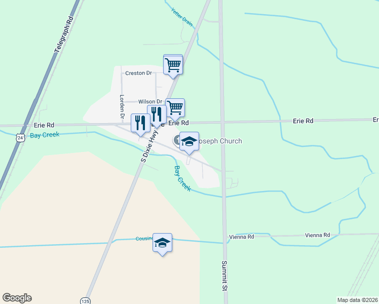 map of restaurants, bars, coffee shops, grocery stores, and more near 2235 Manhattan Street in Erie