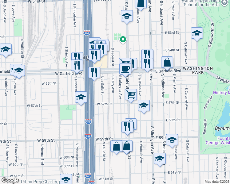 map of restaurants, bars, coffee shops, grocery stores, and more near 5642 South Lafayette Avenue in Chicago