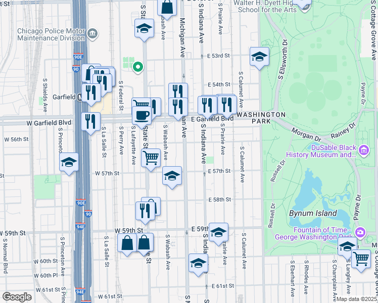 map of restaurants, bars, coffee shops, grocery stores, and more near 12 East 56th Street in Chicago