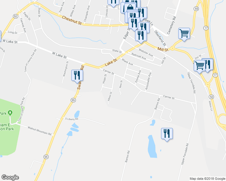 map of restaurants, bars, coffee shops, grocery stores, and more near 24 Albion Street in Liberty