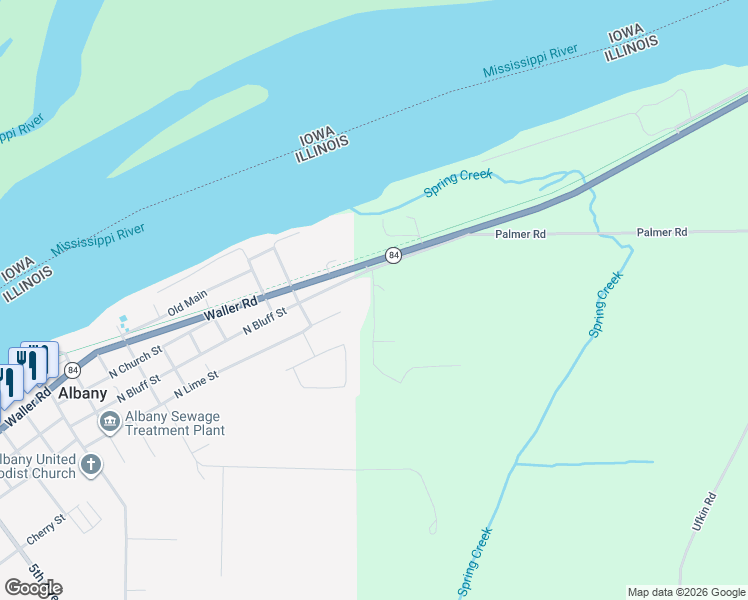 map of restaurants, bars, coffee shops, grocery stores, and more near 1109 North Bluff Street in Albany