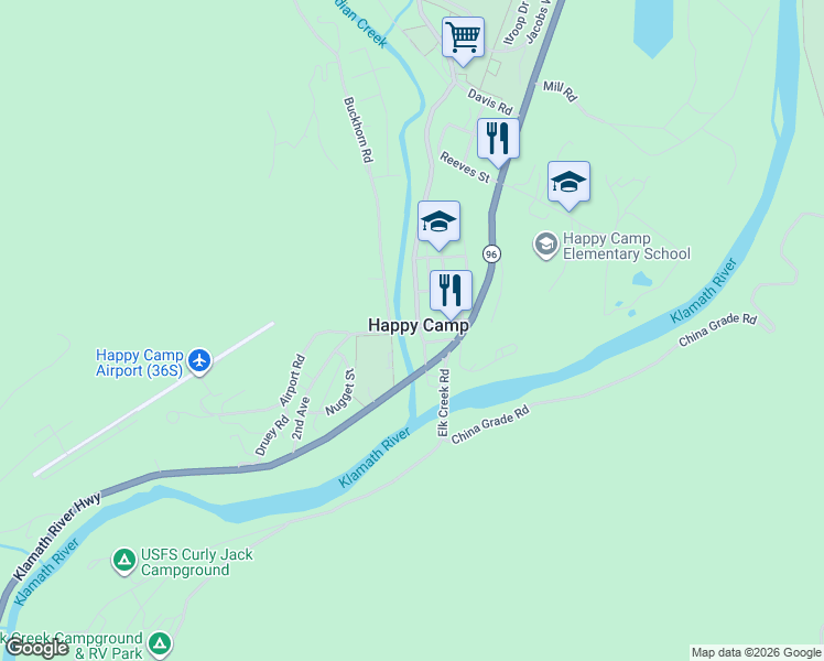 map of restaurants, bars, coffee shops, grocery stores, and more near 101-119 Buckhorn Road in Siskiyou