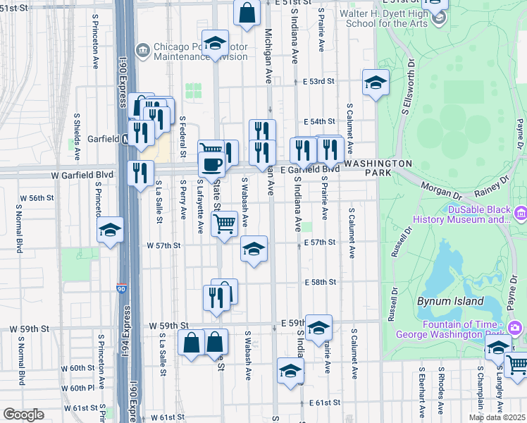 map of restaurants, bars, coffee shops, grocery stores, and more near 12 East 56th Street in Chicago