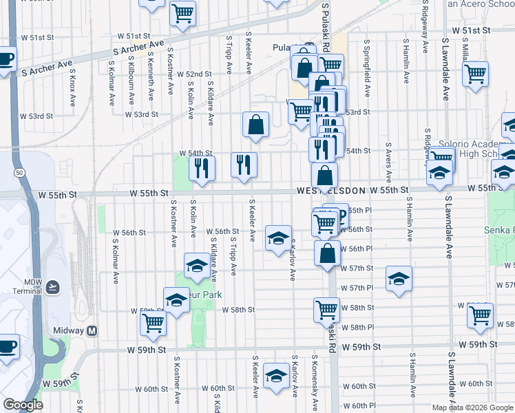 map of restaurants, bars, coffee shops, grocery stores, and more near in Chicago
