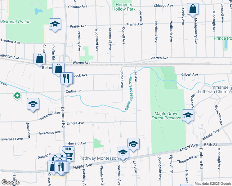 map of restaurants, bars, coffee shops, grocery stores, and more near 1907 Curtiss Street in Downers Grove