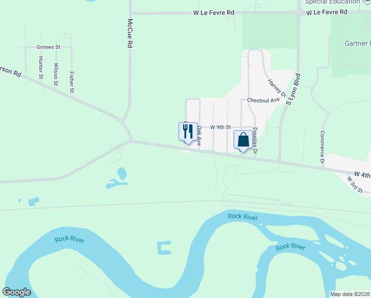 map of restaurants, bars, coffee shops, grocery stores, and more near Lincoln Highway in Sterling