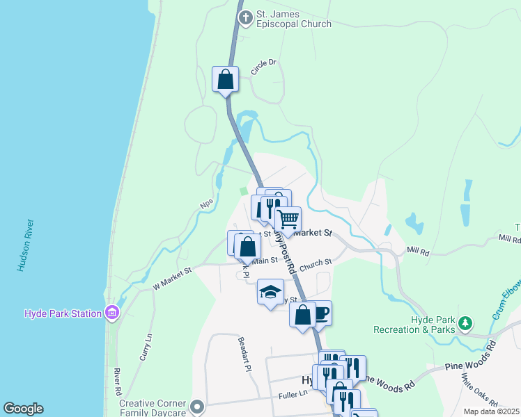 map of restaurants, bars, coffee shops, grocery stores, and more near 13 Doty Avenue in Hyde Park
