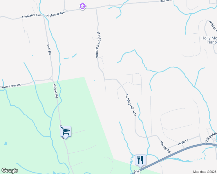 map of restaurants, bars, coffee shops, grocery stores, and more near 254 Wimbledon Gate North in Torrington