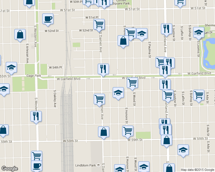 map of restaurants, bars, coffee shops, grocery stores, and more near 5518 South Winchester Avenue in Chicago