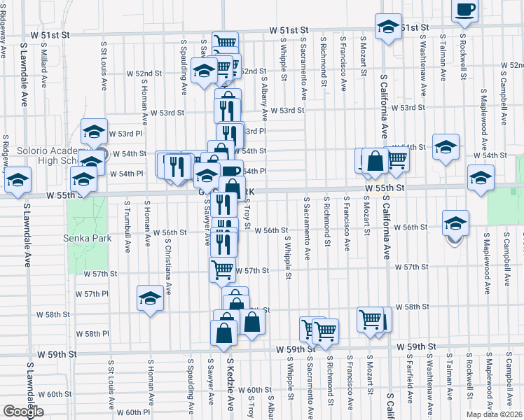 map of restaurants, bars, coffee shops, grocery stores, and more near in Chicago