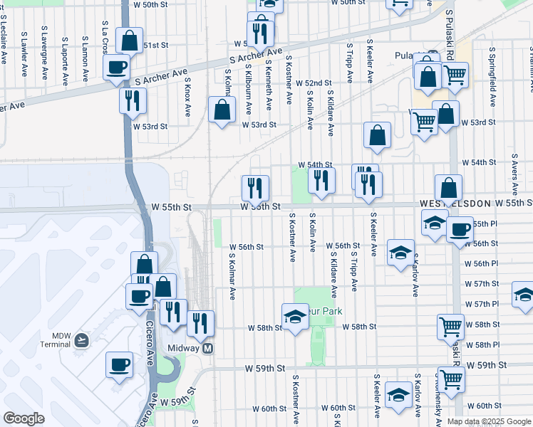 map of restaurants, bars, coffee shops, grocery stores, and more near in Chicago