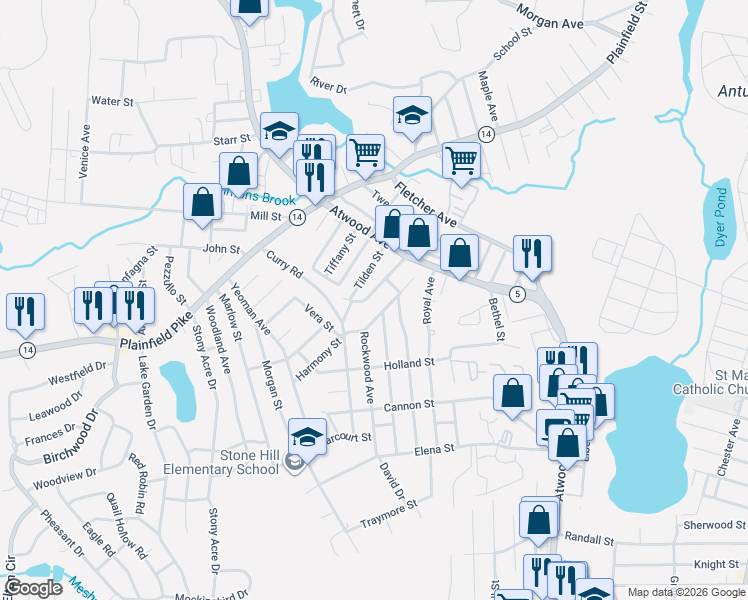 map of restaurants, bars, coffee shops, grocery stores, and more near 61 Imperial Avenue in Cranston