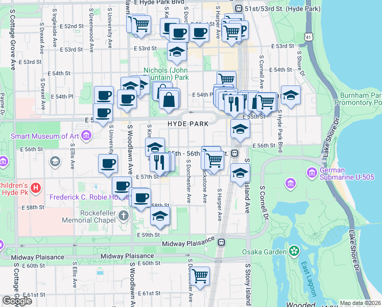 map of restaurants, bars, coffee shops, grocery stores, and more near in Chicago