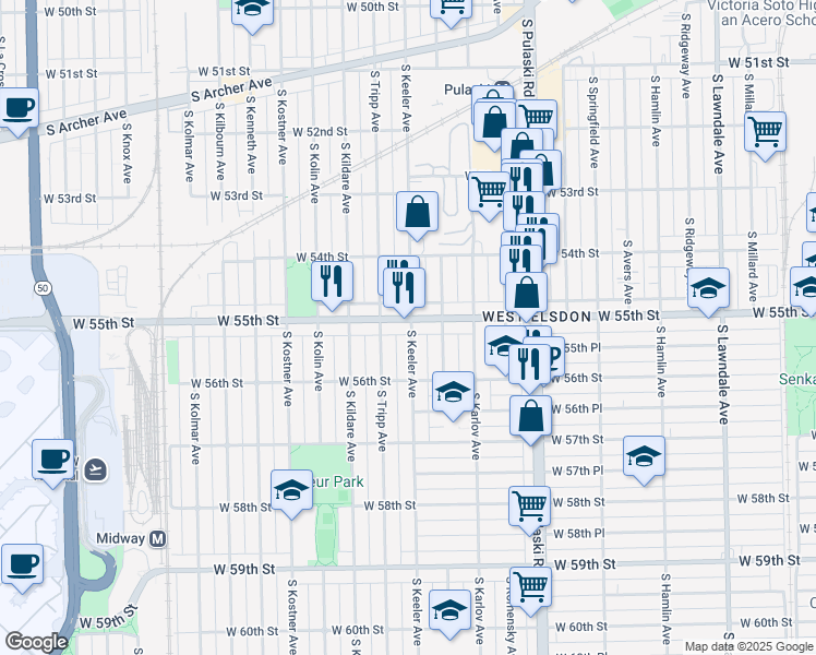 map of restaurants, bars, coffee shops, grocery stores, and more near in Chicago