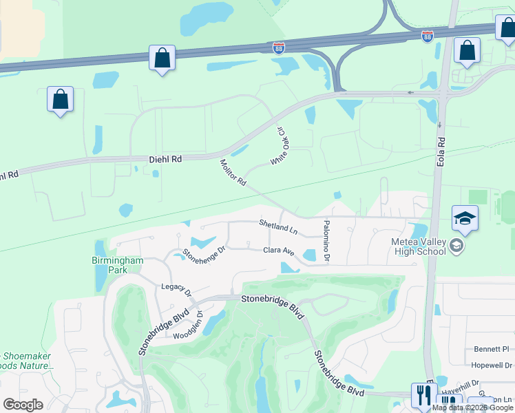 map of restaurants, bars, coffee shops, grocery stores, and more near 1744 Shetland Court in Aurora
