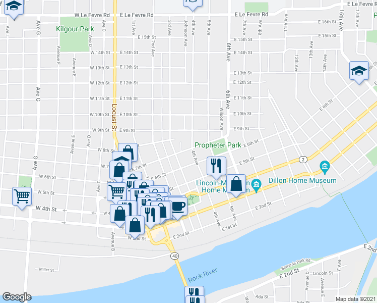 map of restaurants, bars, coffee shops, grocery stores, and more near 611 4th Avenue in Sterling