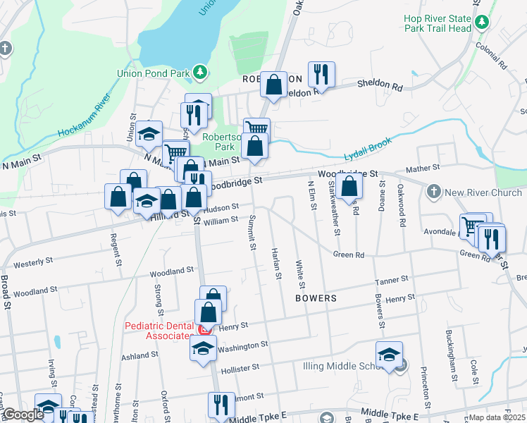 map of restaurants, bars, coffee shops, grocery stores, and more near 12 Green Road in Manchester