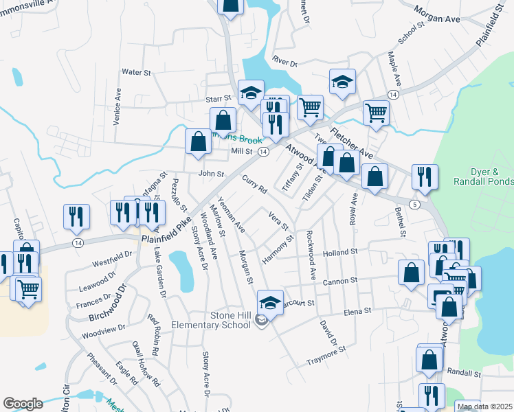 map of restaurants, bars, coffee shops, grocery stores, and more near 40 Colony St in Cranston