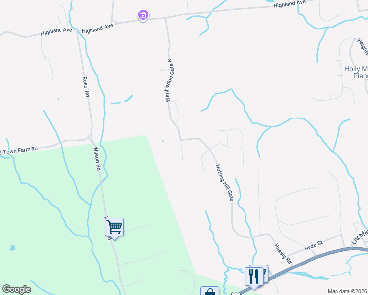 map of restaurants, bars, coffee shops, grocery stores, and more near 254 Wimbledon Gate North in Torrington