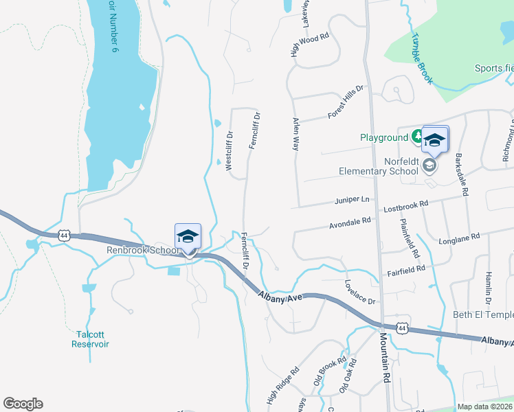 map of restaurants, bars, coffee shops, grocery stores, and more near 46 Ferncliff Drive in West Hartford