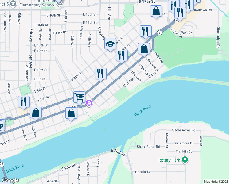 map of restaurants, bars, coffee shops, grocery stores, and more near 202 13th Avenue in Sterling