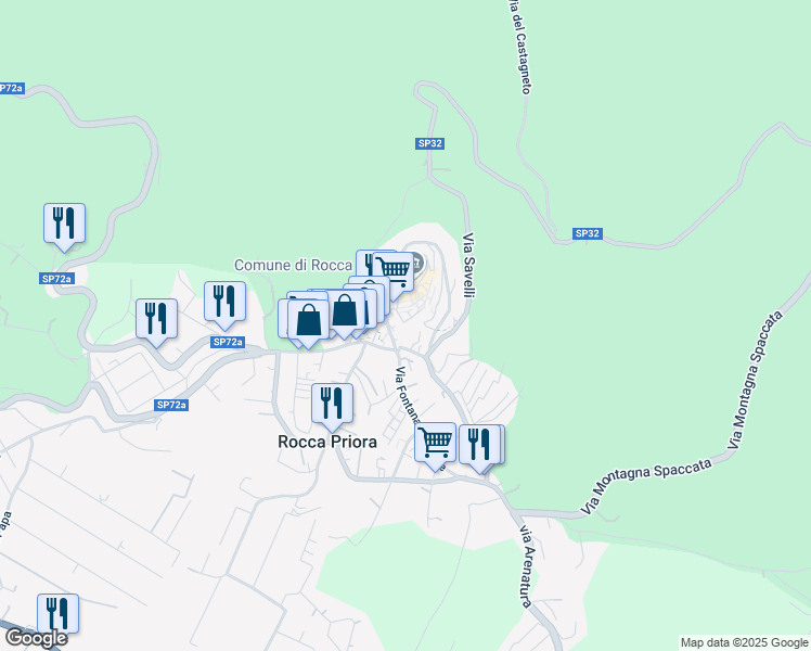 map of restaurants, bars, coffee shops, grocery stores, and more near 7 Largo Europa in Rocca Priora