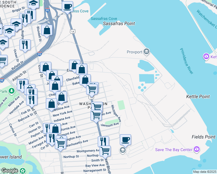map of restaurants, bars, coffee shops, grocery stores, and more near 26 Toronto Avenue in Providence